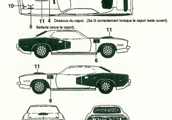 Plymouth Hemi Cuda (1971) (Plymouth Hemi Kuda (1971)) - drawings (drawings) of a car